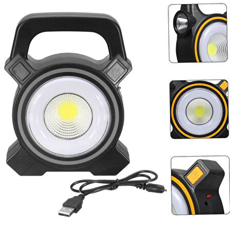 Powermaster JY-819A COB ve Angel LED'li 3 Modlu Solar + Usb Şarjlı Çalışma Lambası