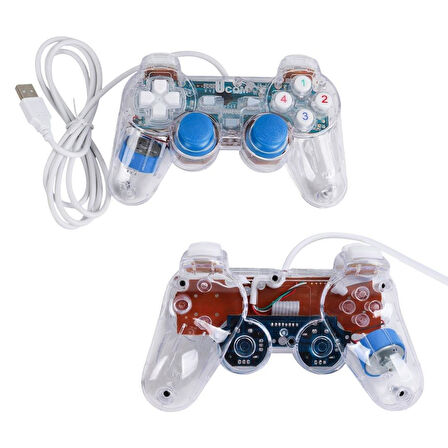 Powermaster UCOM-704 Kablolu Double Shock Joypad Oyun Kolu Gamepad Şeffaf Işıklı