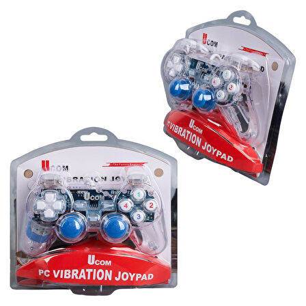 Powermaster UCOM-704 Kablolu Double Shock Joypad Oyun Kolu Gamepad Şeffaf Işıklı
