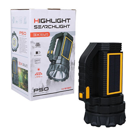 Powermaster W5190 Solar Şarjlı El Feneri Uzun Mesafe Işıldak
