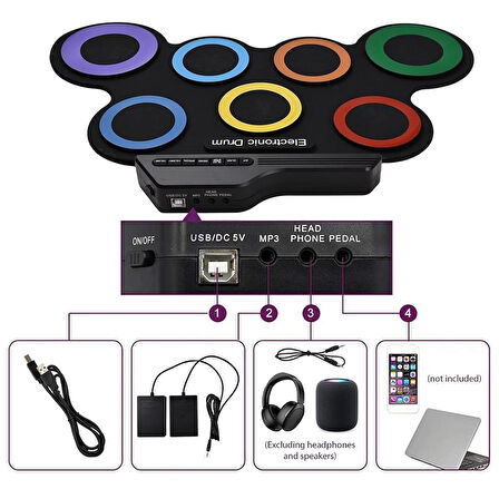 Magicvoice G3002R 7 Ped Gökkuşağı Renkli Elektronik Roll Up Davul Kiti