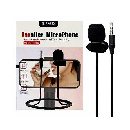 Hello HL-5344 Siyah 3.5 Mm 3 Boğumlu AUX Kablolu Yaka ve Youtuber Mikrofonu