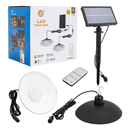 Powermaster XF-707-2 Kumandalı Solar Panelli 2 Power Ledli Çiftli Projektör Lambası XF-707-2