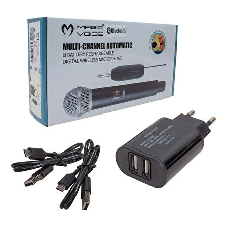 Magicvoice Mv-19601 UHF Kablosuz Enstrüman Uyumlu Bluetooth Jak Girişli İkili Mikrofon Set