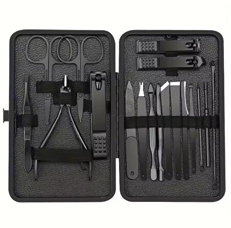 Sunup SN-27099 Siyah Paslanmaz Çelik 18in1 Profesyonel Manikür Tırnak Bakım Seti