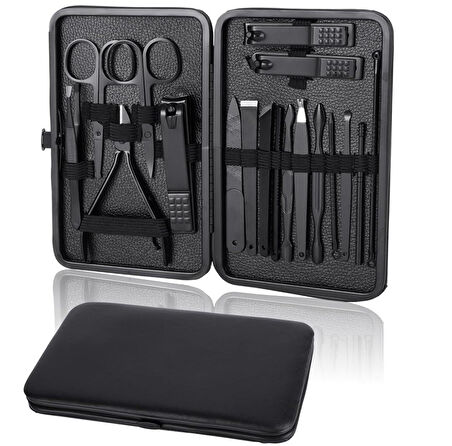 Sunup SN-27099 Siyah Paslanmaz Çelik 18in1 Profesyonel Manikür Tırnak Bakım Seti