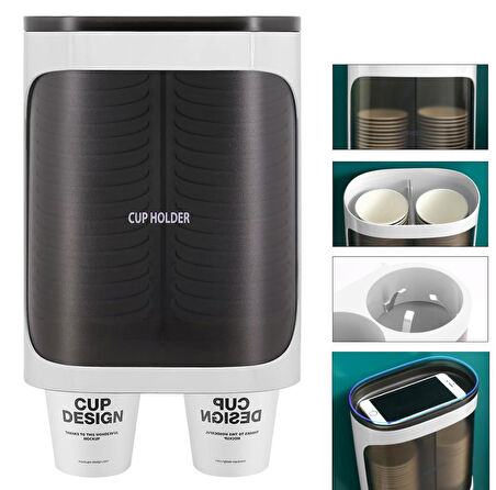 Sunup SN-27108 Kendinden Yapışkanlı Çiftli Plastik - Karton Bardak Dispenseri