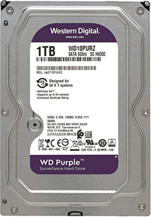 Wd 3,5" 1Tb 5400Rpm Sata3 64Mb WD10PURZ Güvenlik