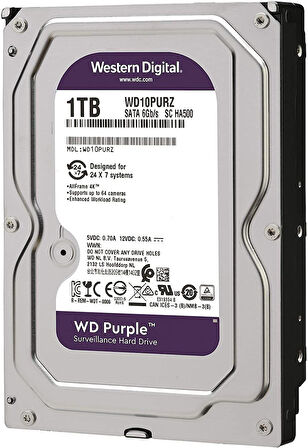 Wd 3,5" 1Tb 5400Rpm Sata3 64Mb WD10PURZ Güvenlik