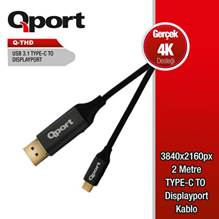 Qport Q-THD 2m Tip-C =DP 4K,60Hz çevirici kablo