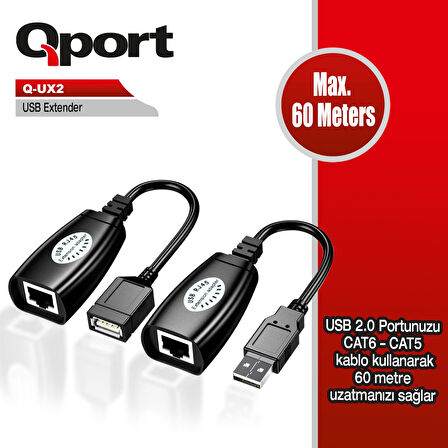 Qport Q-UX2  USB 60m CAT 5-6 uzatma cihazı