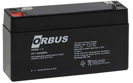 Orbus ORB-613 6 Volt 1.3 Amper Bakımsız Kuru Akü (98x25x52mm)