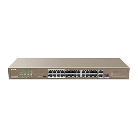 TENDA TEF1126P-24-250W 24 PORT 10/100 POE 2 PORT UPLINK + 1 SFP 250W YONETILEMEZ DESKTOP SWITCH