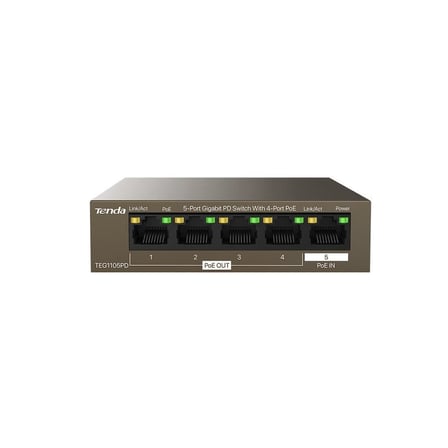 TENDA TEG1105PD 5 PORT 10/100/1000 1x PoE IN, 4x PoE OUT PoE PD SWITCH (Adaptörsüz)