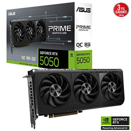 ASUS PRIME-RTX5050-O8G RTX5050 8GB GDDR6-128bit-2707MHz-OC-HDMI-3xDP-DLSS4 EKRAN KARTI