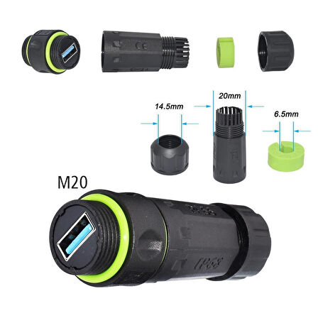 PowerMaster PM-24598 Dişi - Dişi IP68 Su Geçirmez 3.0 USB-A Konnektör