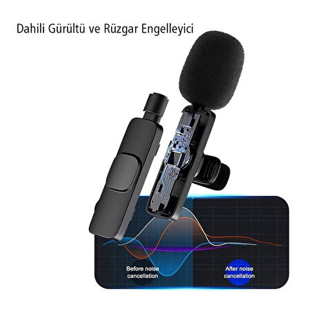 MagicVoice K8 Kablosuz TYPE-C Vlogger Yaka Mikrofonu (Android-GOPro-Osmo Action-Iphone-Ipad)
