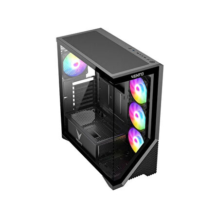 VENTO VG4202FL 750W 80+ BR GEN5 4x12CM RGB FAN E-ATX TEMPERLİ CAM 2xUSB2.0/1xUSB3.0 SİYAH GAMING KASA