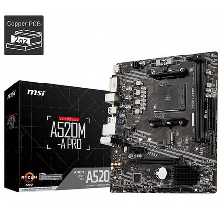 MSI A520M-A PRO DDR4 M2 PCIe NVME HDMI DVI PCIe 16X v3.0 AM4 mATX