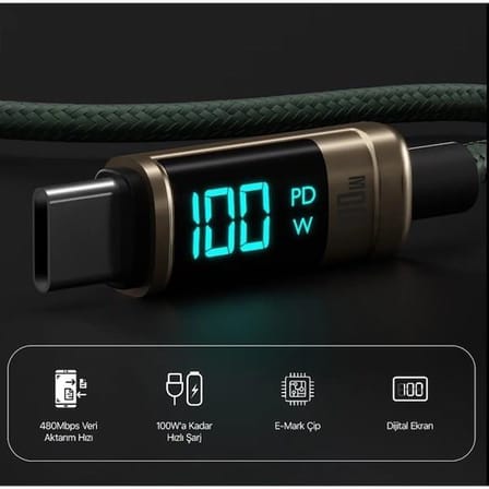 BIX 1metre BX09CC-BN 100w Dijital Ekranlı Şarj Kablosu Bronz