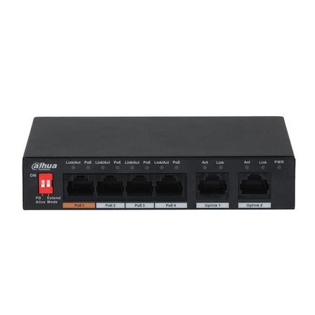DAHUA 6port-4port PoE 60w 2-Uplink 10/100 Yönetilemez Switch PFS3006-4ET-60-V2