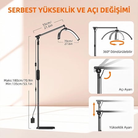 TrLed F-700B 70CM Zebra Elmas Desenli Ayaklı Profesyonel Güzellik Salonu Lambası