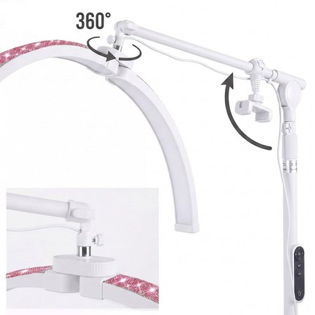 TrLed 70CM Beyaz ve Işıltılı Pembe Elmas Desenli Ayaklı Profesyonel Güzellik Lambası