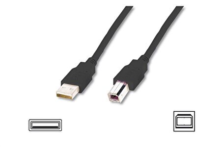 USB 2.0 Bağlantı Kablosu, USB A Erkek - USB B Erkek, 5 metre, AWG 28, USB 2.0 uyumlu, UL, siyah renk