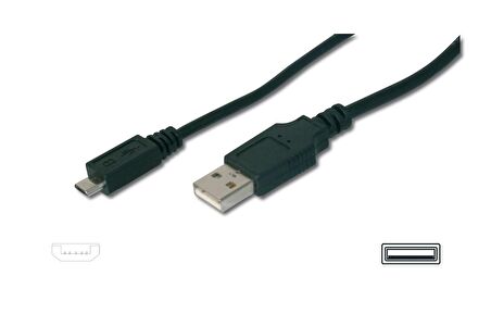 USB 2.0 Uyumlu Kablo, USB A Erkek  Mikro USB B Erkek, 1.80 metre, AWG 28, UL, siyah renk