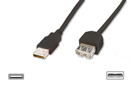 USB 2.0 Uzatma Kablosu, USB A, Erkek - USB A Dişi, AWG 28, 5 metre, USB 2.0 uyumlu, UL, siyah renk
