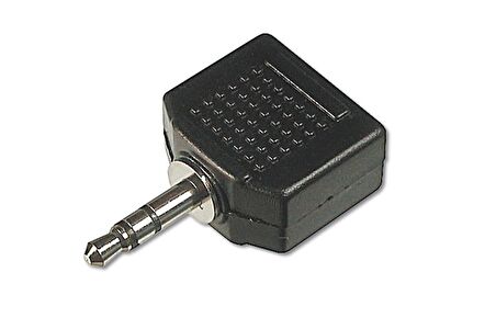 Stereo Ses Adaptörü, 1 x 3.5mm erkek yuva - 2 x 3.5mm dişi yuva, plastik, siyah renk



