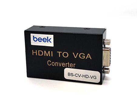 Beek HDMI Sinyalini  VGA Görüntü ve Ses Sinyaline Çevirici,  1 x HDMI 1.3 giriş (UXGA ve 1080I), 1 x VGA dişi / hoparlör (audio) 3.5mm yuvaBeek HDMI to VGA/3.5mm Audio, HDMI 1.3 