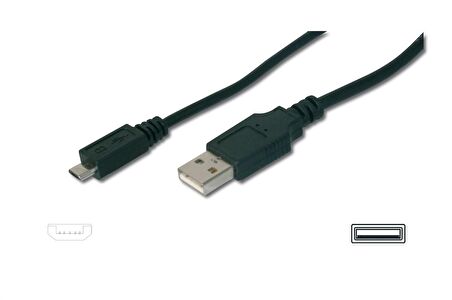 USB 2.0 Bağlantı Kablo, USB A Erkek  Mikro USB B Erkek, 1 metre, AWG 28, UL, siyah renk