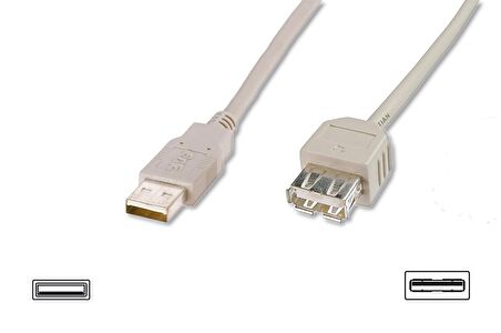 USB 2.0 Uzatma Kablosu, USB A, Erkek - USB A Dişi, AWG 28, 1.8 metre, USB 2.0 uyumlu, UL, bej renk