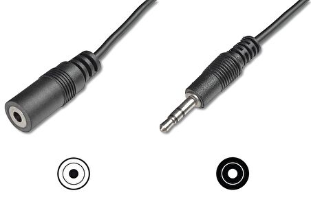 Audio Uzatma Kablosu, stereo 3.5mm Erkek - 3.5mm Dişi, 5 metre, CCS, 2x0.10/10, zırhlı, siyah renk