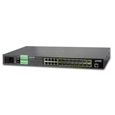 Layer 2+ Yönetilebilir Metro Ethernet Switch (Layer 2+ Managed Metro Ethernet Switch)
16 x 100/1000BASE-X mini-GBIC/SFP yuva
8 x 10/100/1000BASE-T
1 x Konsol port