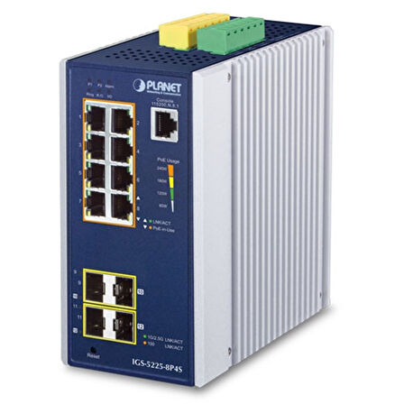 Endüstriyel Tip Yönetilebilir Gigabit PoE Switch (Industrial Managed Gigabit PoE Switch)
Basic L3
8 x 10/100/1000T 802.3at PoE+ Injector (Port-1 ile Port-8 arası) (Port başına 36 watt) (PoE Güç Bütçesi maks. 240 watt)
2 x 100