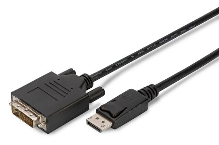 DisplayPort (DP)  DVI Kablosu, DP Erkek - DVI (24+1) Erkek, 2 metre, kilit mekanizmalı,   AWG28, 2x zırhlı, DP 1.1a uyumlu, UL, CE, siyah renk