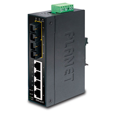 Endüstriyel Tip Yönetilemeyen Ethernet Switch (Industrial Unmanaged Ethernet Switch)
4-Port 10/100Base-TX 
2-Port 100Base-FX Multi-mode SC 2 km
IP30, 40~75 Derece C