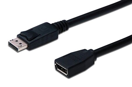 DisplayPort (DP) Uzatma Kablosu, DP Erkek - DP Dişi, 2 metre, kilit mekanizmalı, AWG 28, 2x zırhlı, DP 1.2 uyumlu, siyah renk