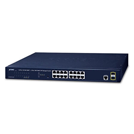 Yönetilebilir Gigabit Switch (Managed Gigabit Switch)
16-port 10/100/1000Base-T
2 x 100/1000BASE-X mini-GBIC/SFP yuva
1 x Konsol port
Reset düğmesi (sistem fabrika ayarlarına dönmek için)