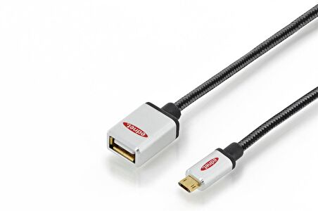 ednet Premium micro USB 2.0 Adaptör Kablosu, USB A Dişi  Micro USB B Erkek, On-The-Go (OTG), 180 derece ters yüz çevirerek takılabilir, 0.30 metre