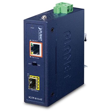 Industrial Compact 100/1000BASE-X to 10/100/1000BASE-T 802.3at PoE+ Media Converter