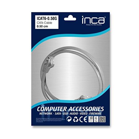 INCA ICAT6-0,50G 0,50MT CAT6 UTP PATCH KABLO GRİ
