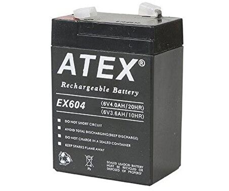 ATEX AX-604 AKÜ 6 VOLT - 4 AMPER IŞILDAK AKÜSÜ (70 X 48 X 101 MM)