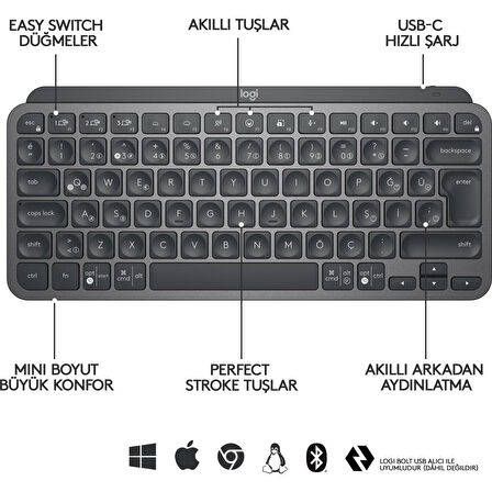 LOGITECH MX KEYS MINI Q TR KLAVYE SİYAH 920-010504