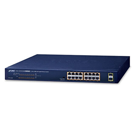 Yönetilemeyen Masaüstü Tip Switch (Unmanaged Desktop Switch)
16-Port 10/100/1000T IEEE 802.3at/af PoE+ Injector (Port başına 30.8 watt) (PoE Güç Bütçesi maks. 240 watt)
2-Port 1000X SFP