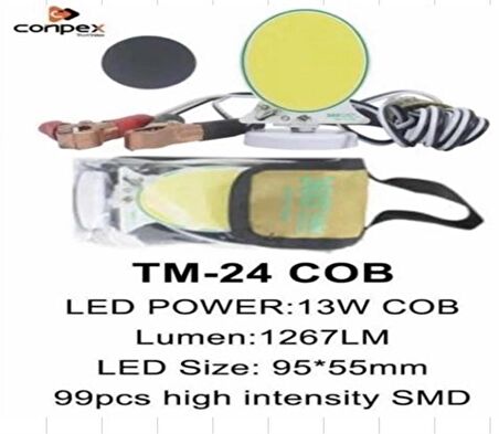 POWERMASTER TM-24 COB LEDLİ 13 WATT AKÜ MAŞALI 4 METRE KABLOLU TAŞINABİLİR SEYYAR PANEL LAMBA