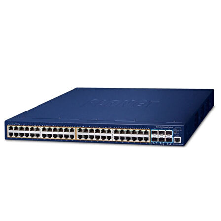 L3 Stack Edilebilir Yönetilebilir Switch 
48 x 10/100/1000BASE-T IEEE802.3af/at PoE+ port (Port başına 30.8 watt) (PoE Güç Bütçesi maks. 740 Watt)
6 x 10G SFP+ port
55V DC Yedek Güç
1 x Konsol Port (RJ45  R