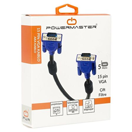 POWERMASTER VK-4422 15 PİN 3+6 ERKEK/ERKEK 5 METRE VGA KABLO